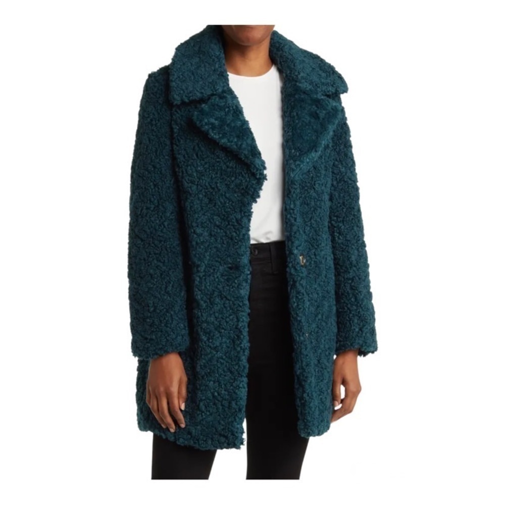 SAM EDELMAN Notch Collar Faux Teddy Fur Coat
